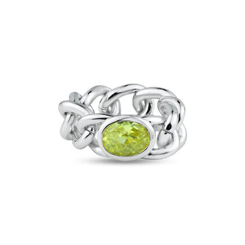 Sterling Silver Rhodium Plated Chain Yellow CZ Ring
