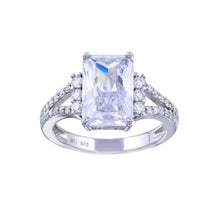 Load image into Gallery viewer, Sterling Silver Rhodium Plated Open Shank Wide Rectangle Center CZ Bridal Ring