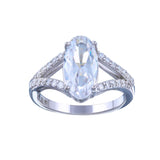 Sterling Silver Rhodium Plated Open Shank Oval Center CZ Bridal Ring