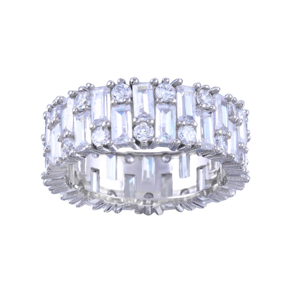 Sterling Silver Rhodium Plated CZ Baguette Band Ring