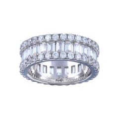 Sterling Silver Rhodium Plated CZ Baguette Band With Border Ring