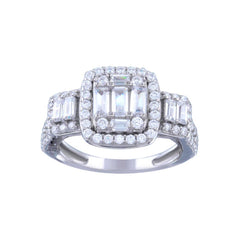 Sterling Silver Rhodium Plated Past Present Future Baguette CZ Bridal Ring