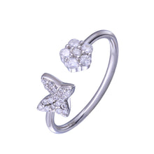 Load image into Gallery viewer, Sterling Silver Rhodium Plated Butterfly Flower With Clear CZ Ring