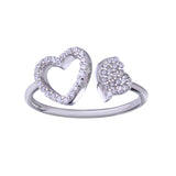 Sterling Silver Rhodium Plated Two Hearts With Clear CZ Ring