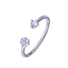 Load image into Gallery viewer, Sterling Silver Rhodium Plated Flower With Clear CZ Ring