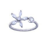 Sterling Silver Rhodium Plated CZ Flower Open Ring