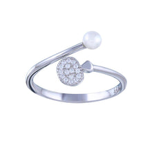 Load image into Gallery viewer, Sterling Silver Rhodium Plated Synthetic Pearl Disc CZ Open Ring