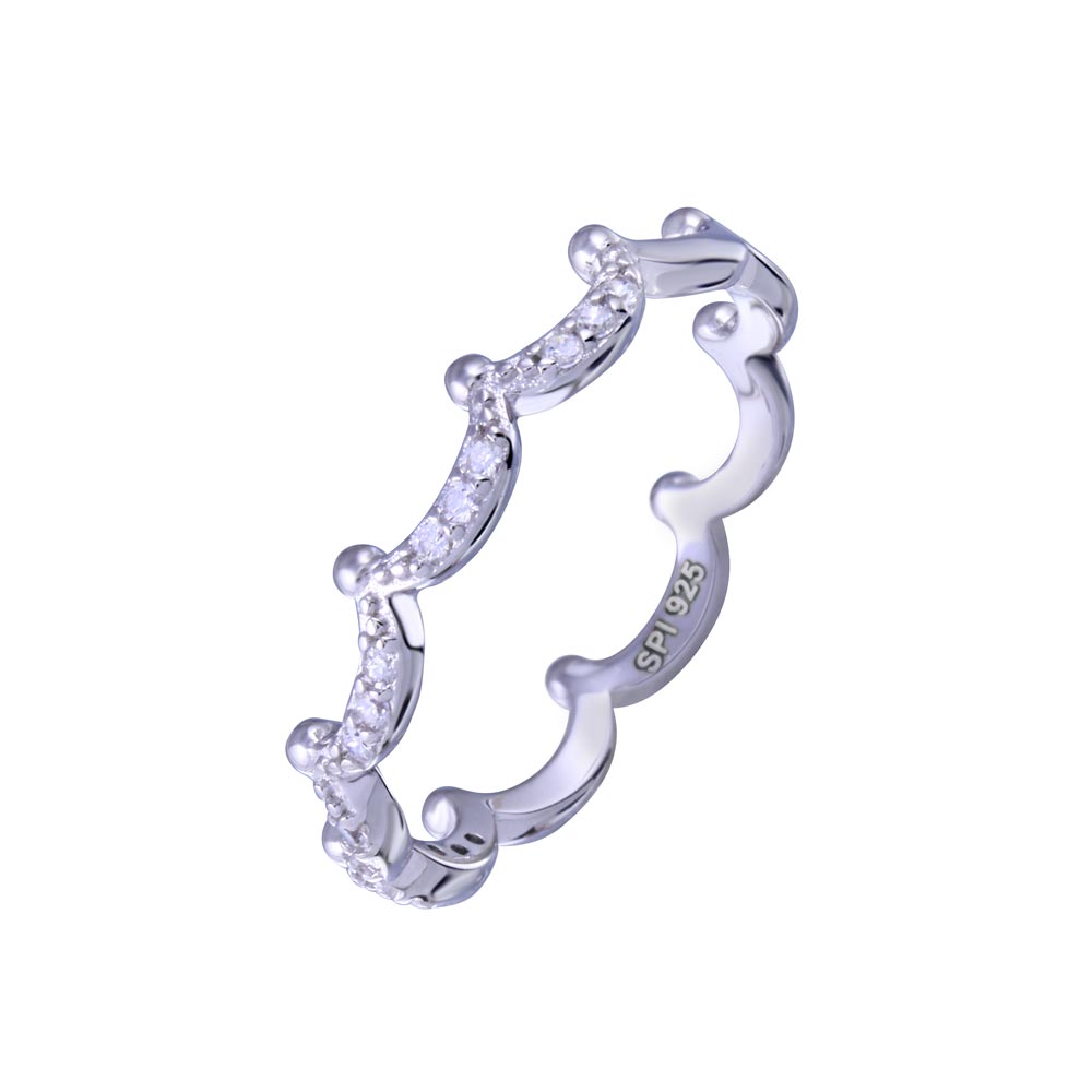 Sterling Silver Rhodium Plated Half Eternity Crown Clear CZ Ring