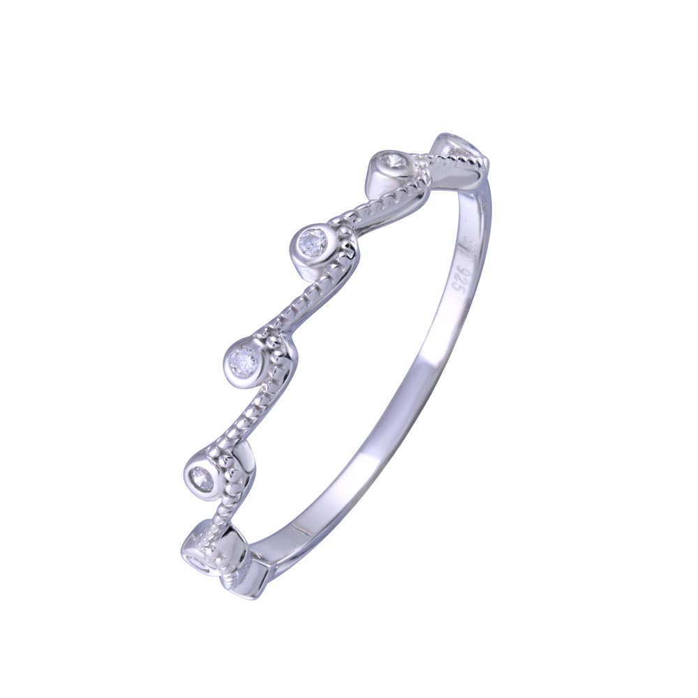 Sterling Silver Rhodium Plated Half Eternity Wave Clear CZ Ring