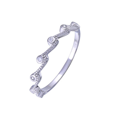 Sterling Silver Rhodium Plated Half Eternity Wave Clear CZ Ring