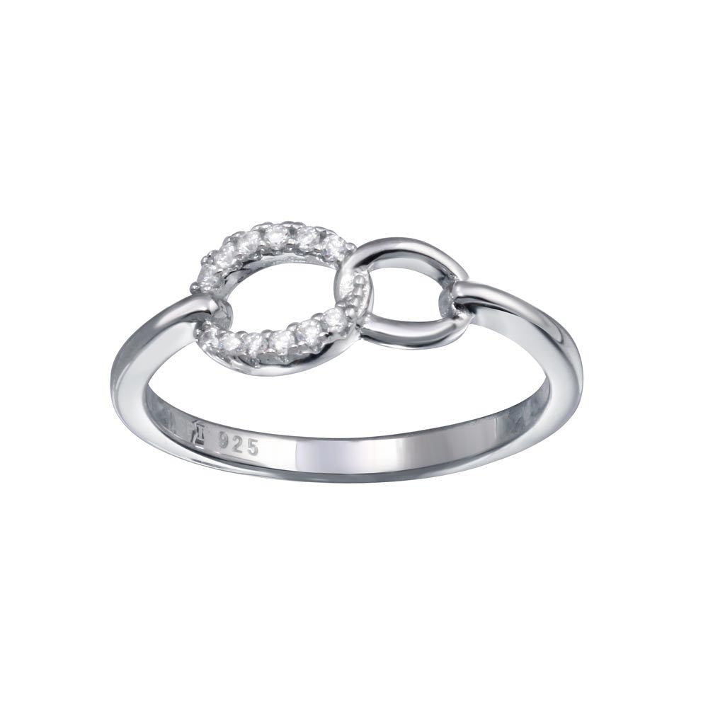 Sterling Silver Rhodium Plated Small Open Oval Link Clear CZ Ring