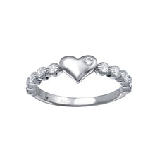 Load image into Gallery viewer, Sterling Silver Rhodium Plated CZ Heart Bubble Shank Ring