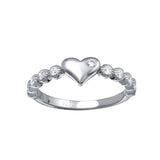 Sterling Silver Rhodium Plated CZ Heart Bubble Shank Ring