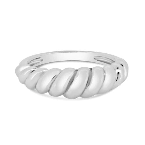 Sterling Silver Rhodium Plated Croissant Design Ring