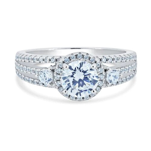 Sterling Silver Rhodium Plated Engagement CZ Encrusted Ring