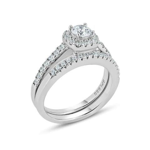 Sterling Silver Nickel Free Rhodium Plated Round Center CZ Bridal Ring