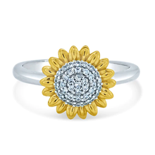 Load image into Gallery viewer, Sterling Silver Rhodium And Gold Plated Cubic Zirconia Sunflower Ring