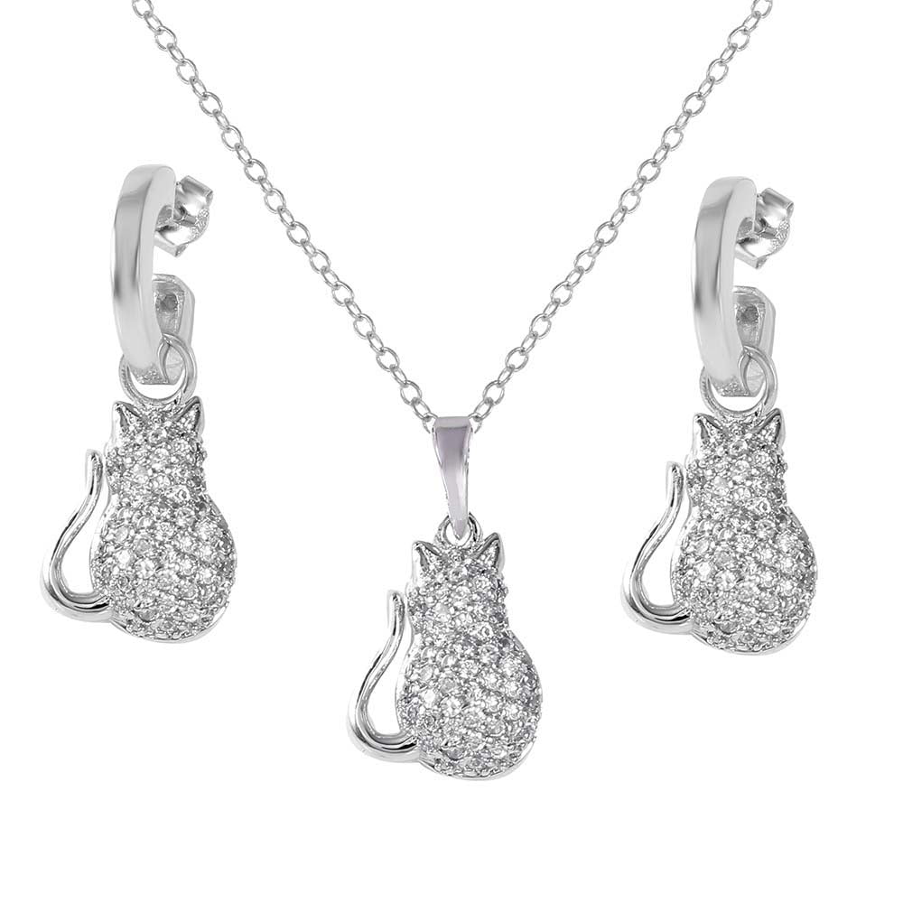 Sterling Silver Rhodium Plated Fat Cat Set