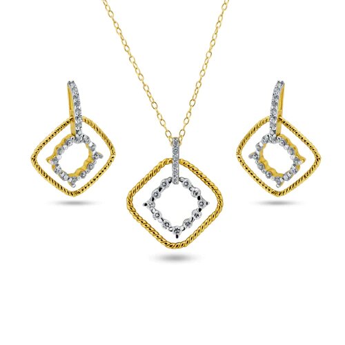 Sterling Silver Gold Plated Diamond Shape Dangling CZ Sets