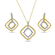 Load image into Gallery viewer, Sterling Silver Gold Plated Diamond Shape Dangling CZ Sets