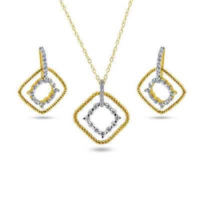 Sterling Silver Gold Plated Diamond Shape Dangling CZ Sets
