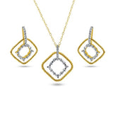 Sterling Silver Gold Plated Diamond Shape Dangling CZ Sets