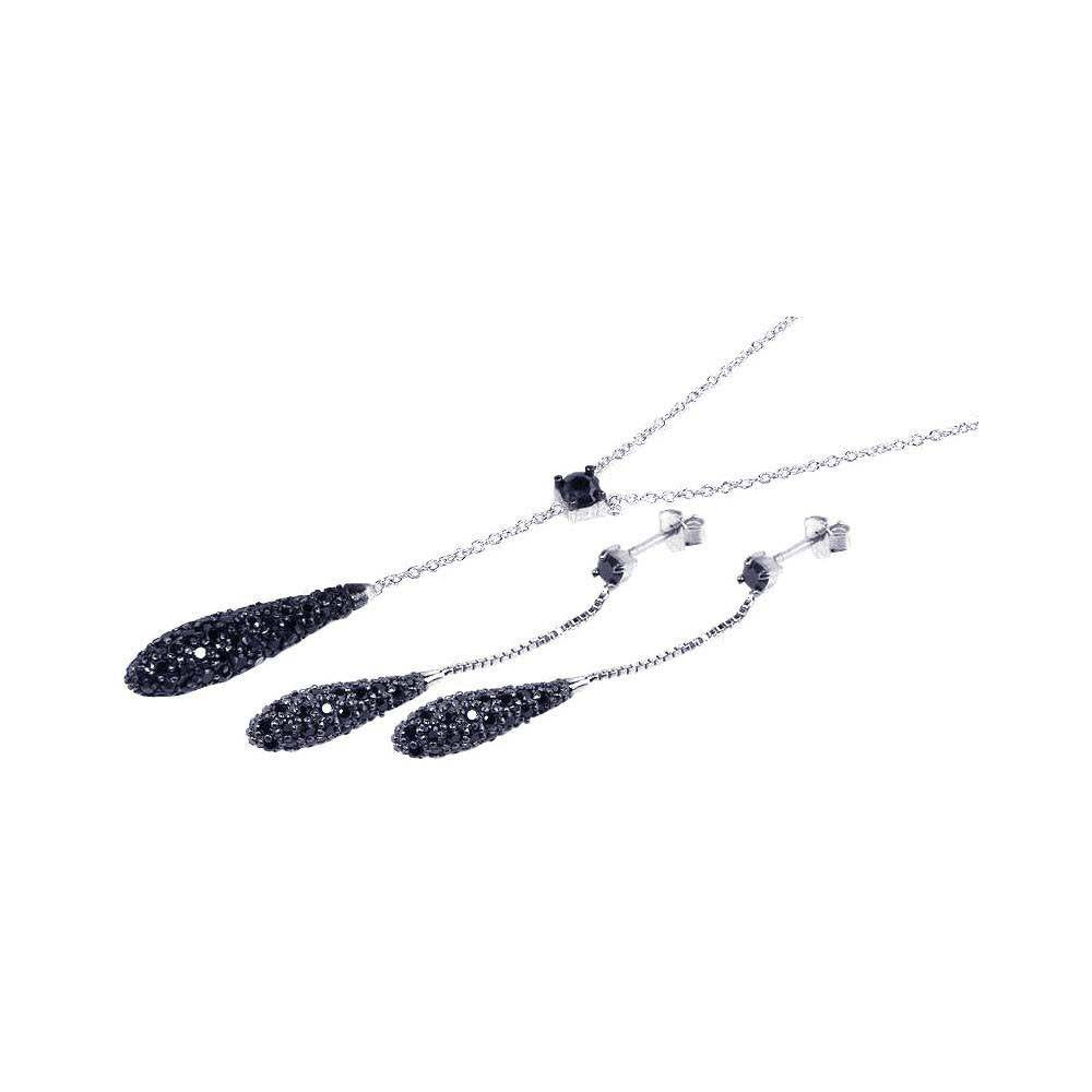 Sterling Silver Black Rhodium Plated Long Teardrop CZ Set