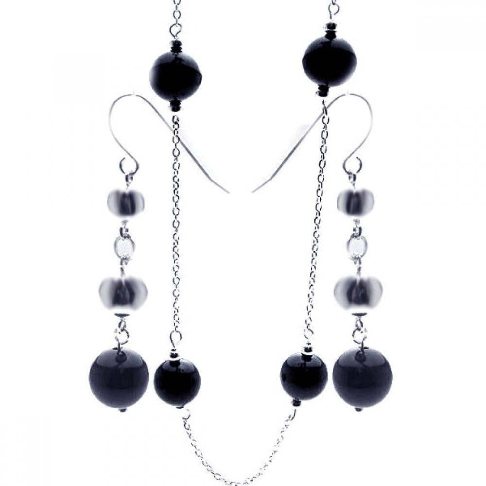 Sterling Silver Rhodium Plated Graduated CZ Black Onyx Dangling Hook Set