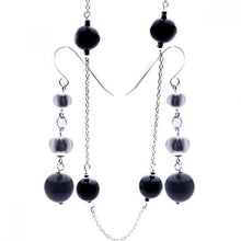 Load image into Gallery viewer, Sterling Silver Rhodium Plated Graduated CZ Black Onyx Dangling Hook Set