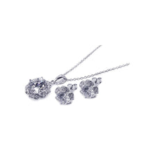 Load image into Gallery viewer, Sterling Silver Rhodium Plated Flower CZ Stud Earring and Necklace Set