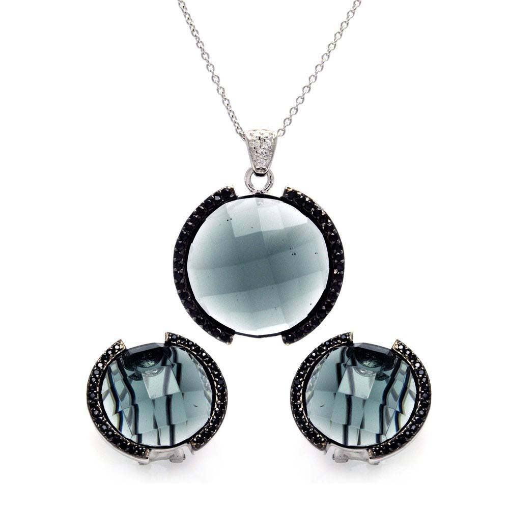 Sterling Silver Black and Rhodium Plated Round CZ Set