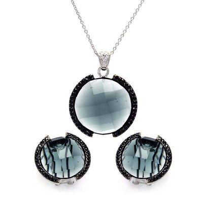 Sterling Silver Black and Rhodium Plated Round CZ Set