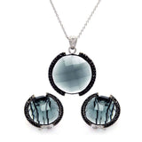 Sterling Silver Black and Rhodium Plated Round CZ Set