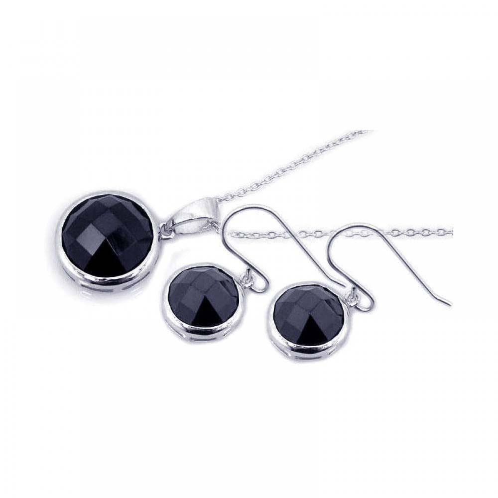 Sterling Silver Rhodium Plated Round Black CZ Dangling Hook Set