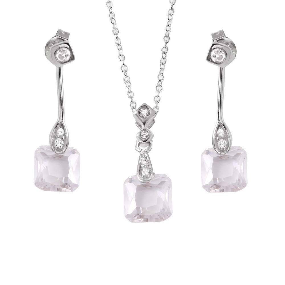 Sterling Silver Rhodium Plated Dangling CZ Set