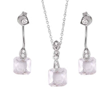 Load image into Gallery viewer, Sterling Silver Rhodium Plated Dangling CZ Set