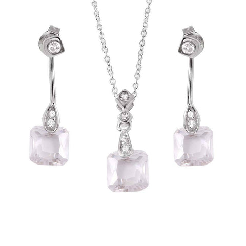 Sterling Silver Rhodium Plated Dangling CZ Set