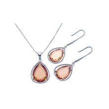 Load image into Gallery viewer, Sterling Silver Rhodium Plated Teardrop Champagne CZ Dangling Set