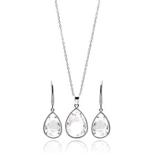 Load image into Gallery viewer, Sterling Silver Rhodium Plated Teardrop Clear CZ Dangling Set
