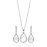 Sterling Silver Rhodium Plated Teardrop Clear CZ Dangling Set