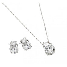 Load image into Gallery viewer, Sterling Silver Rhodium Plated Round CZ Stud Earring and Necklace Set