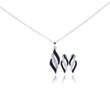 Load image into Gallery viewer, Sterling Silver Rhodium Plated Black and Clear Stripe CZ Stud Earring and Necklace Set