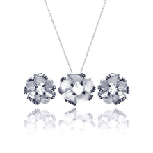 Load image into Gallery viewer, Sterling Silver Rhodium Plated Matte Finish Flower CZ Stud Earring and Necklace Set