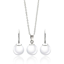 Load image into Gallery viewer, Sterling Silver Rhodium Plated White Pearl Lever Back Earring and Necklace Set With CZ  Stones