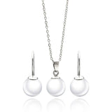 Sterling Silver Rhodium Plated White Pearl Lever Back Earring and Necklace Set With CZ  Stones
