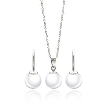 Load image into Gallery viewer, Sterling Silver Rhodium Plated White Enamel Lever Back Earring and Necklace Set With CZ  Stones