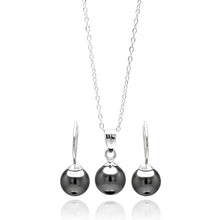 Load image into Gallery viewer, Sterling Silver Rhodium Plated Black Hanging Hook Earring and Necklace Set With CZ  Stones