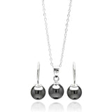 Sterling Silver Rhodium Plated Black Hanging Hook Earring and Necklace Set With CZ  Stones