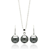 Sterling Silver Rhodium Plated Black Pearl Hanging Earring and Necklace Set With CZ  Stones