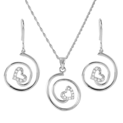 Sterling Silver Rhodium Plated Swirl Heart Set